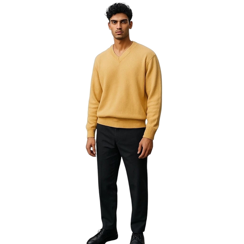 Jos A Bank sz large v neck butter yellow cashmere sweater soft MT89